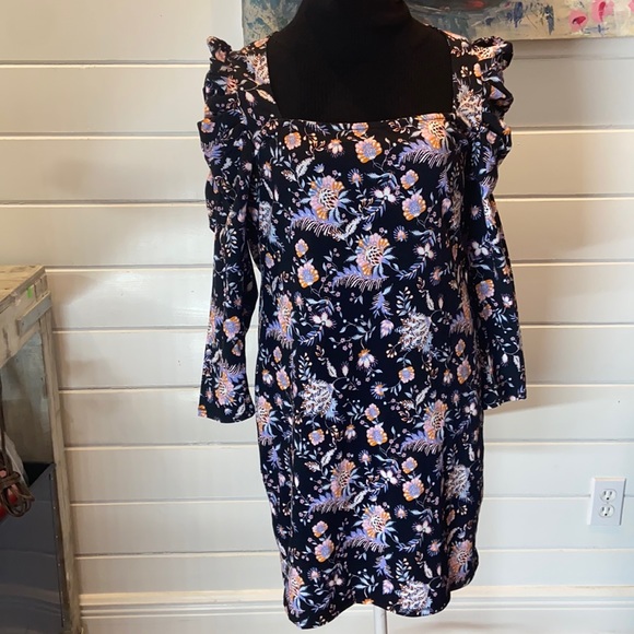 TED BAKER Dracena Square Neck Printed Mini Dress in Black. Ted:  4  US: 10- 12 - Picture 2 of 8